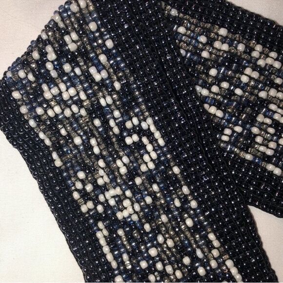 Navy White Custom Made Beaded Pull On Elastic Belt - Picture 4 of 6